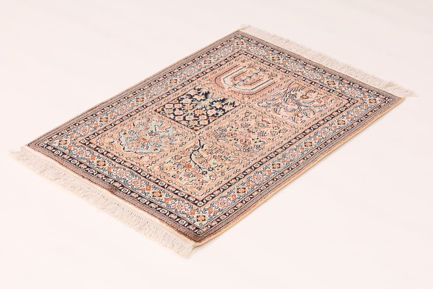 Kashmir Orientteppich 93 × 62 cm aus Seide, handgeknüpft