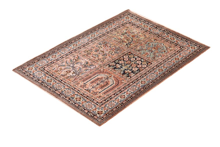 Kashmir Orientteppich 93 × 62 cm aus Seide, handgeknüpft