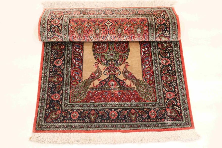 Ghom Seidenteppich 127×78, handgeknüpft, hohe Qualität, Luxus