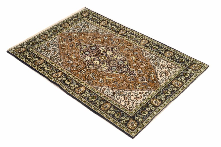 ghom-orientteppich-165x110-cm-handgeknupft-wolle-tiermotive-2 Ghom Perserteppich aus Iran, 163 × 109 cm