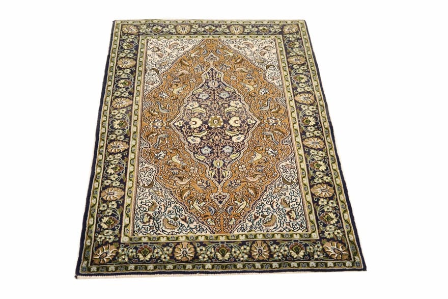 ghom-orientteppich-165x110-cm-handgeknupft-wolle-tiermotive-3 Ghom Perserteppich aus Iran, 163 × 109 cm