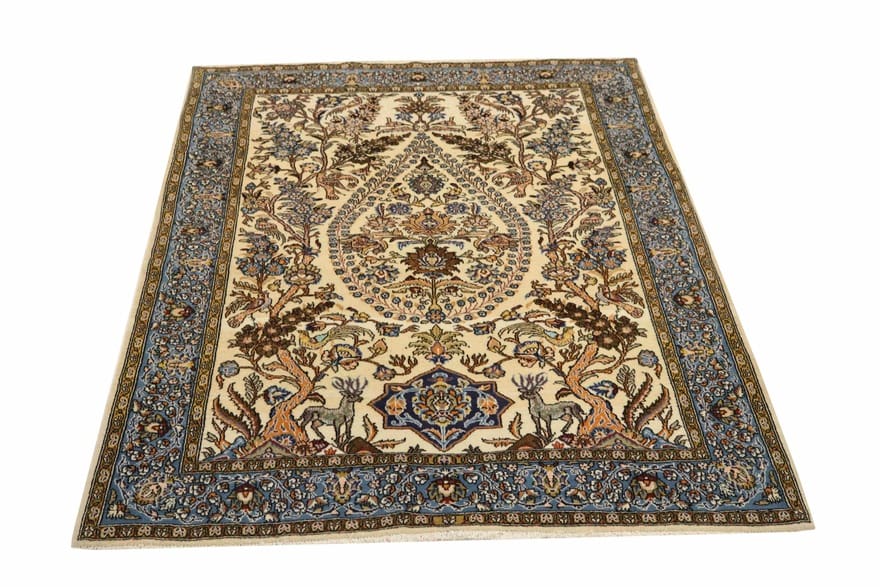 ghom-teppich-212x144-cm-reine-seide-handgeknupft-luxurios-1 Handgeknüpfter Ghom Perserteppich, 210 × 143 cm, Wolle & Seide