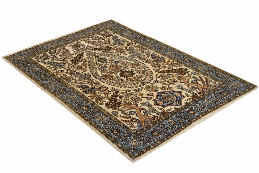 ghom-teppich-212x144-cm-reine-seide-handgeknupft-luxurios-2 Handgeknüpfter Ghom Perserteppich, 210 × 143 cm, Wolle & Seide