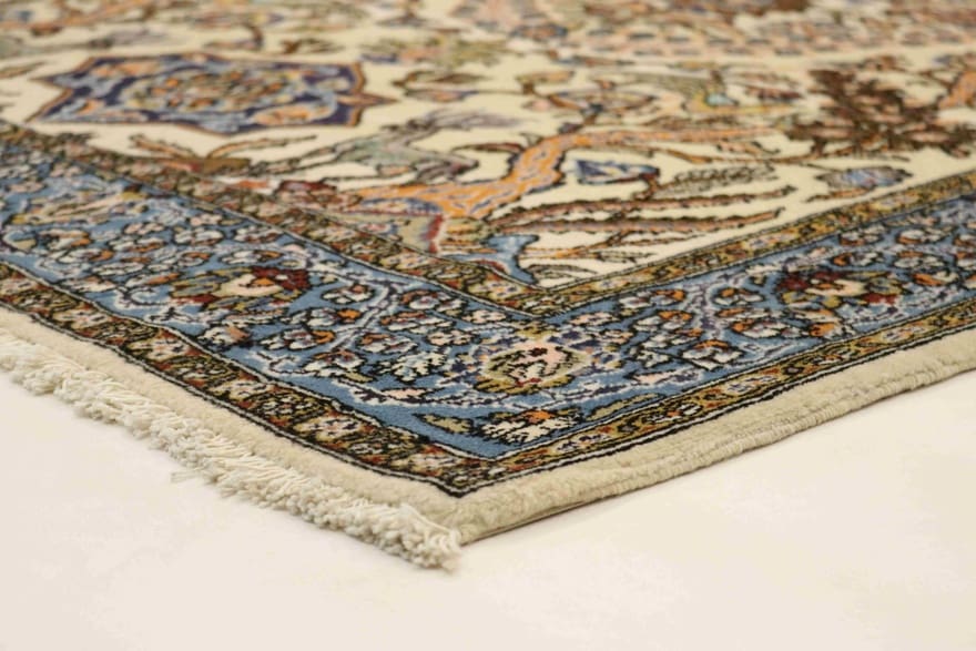 ghom-teppich-212x144-cm-reine-seide-handgeknupft-luxurios-3 Handgeknüpfter Ghom Perserteppich, 210 × 143 cm, Wolle & Seide