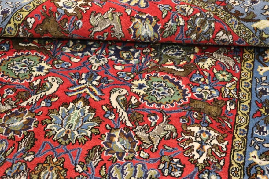 rugeast-orientteppich-152x110-cm-rote-mitte-blaue-bordure-handgeknupft-4 Handgeknüpfter Ghom Perserteppich 150 × 109 cm