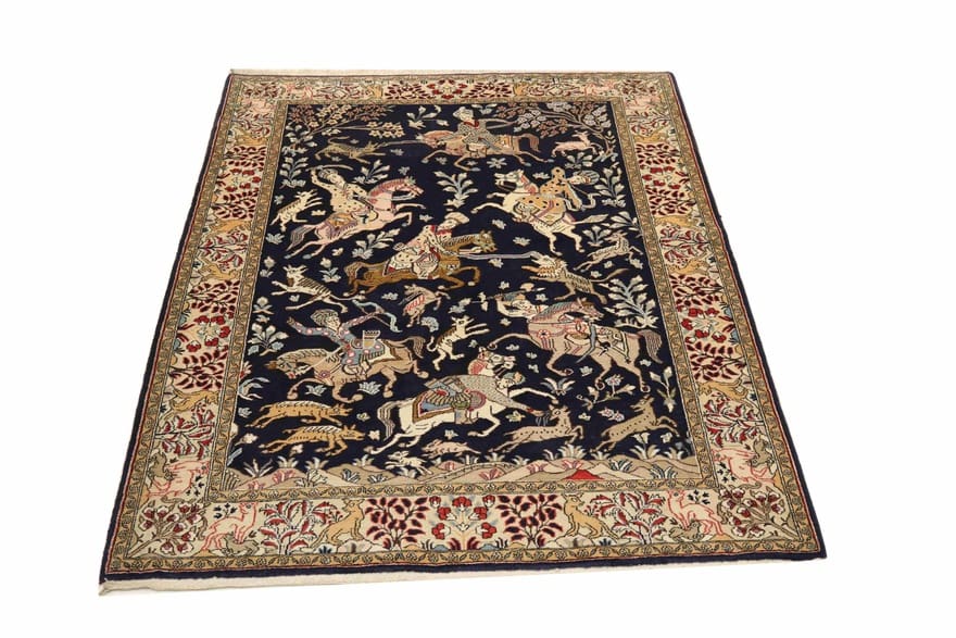 Handgeknüpfter Ghom Perserteppich, 205 × 145 cm, Wolle & Seide