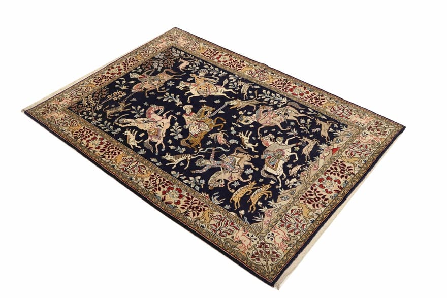Handgeknüpfter Ghom Perserteppich, 205 × 145 cm, Wolle & Seide