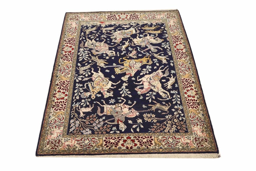 Handgeknüpfter Ghom Perserteppich, 205 × 145 cm, Wolle & Seide