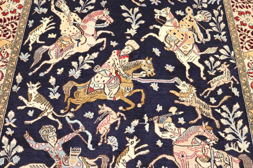 Handgeknüpfter Ghom Perserteppich, 205 × 145 cm, Wolle & Seide
