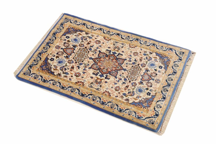 isfahan-teppich-99x64-cm-cremefarben-bergamottenmuster-handgeknupft-3 Handgeknüpfter Isfahan Perserteppich, 97 × 63 cm, Wolle & Seide