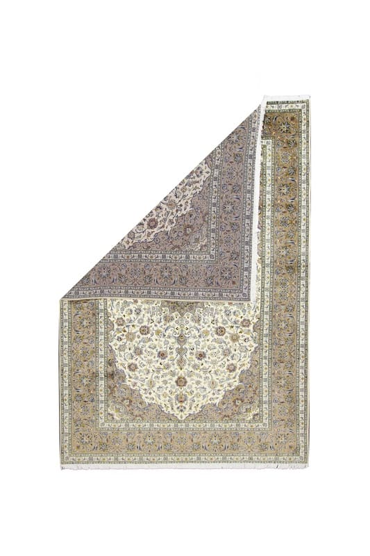 eleganter-kashan-teppich-352x245-cm-creme-grau-handgeknupft-2 Handgeknüpfter Kashan Perserteppich, 350 × 244 cm, Wolle