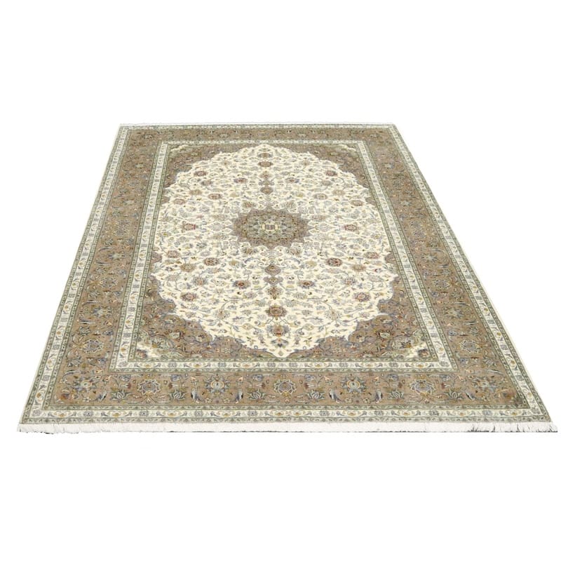 eleganter-kashan-teppich-352x245-cm-creme-grau-handgeknupft-3 Handgeknüpfter Kashan Perserteppich, 350 × 244 cm, Wolle