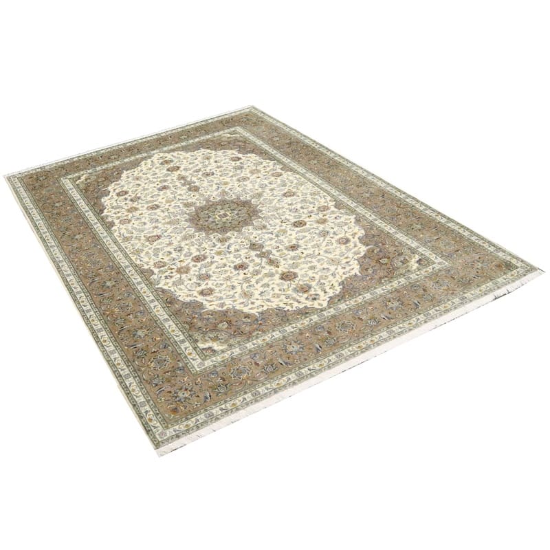 eleganter-kashan-teppich-352x245-cm-creme-grau-handgeknupft-4 Handgeknüpfter Kashan Perserteppich, 350 × 244 cm, Wolle