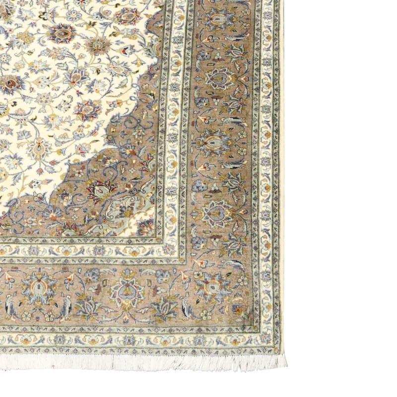 eleganter-kashan-teppich-352x245-cm-creme-grau-handgeknupft-5 Handgeknüpfter Kashan Perserteppich, 350 × 244 cm, Wolle