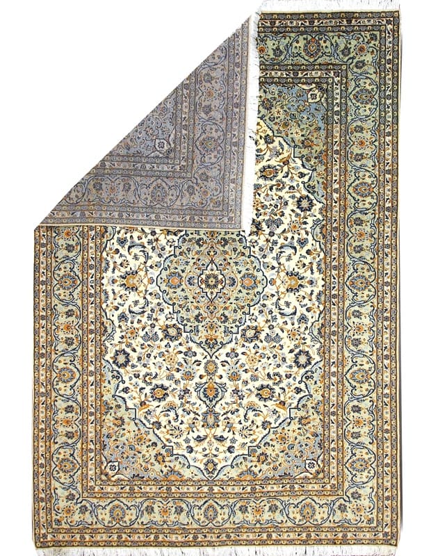 kashan-teppich-368x251-cm-creme-mandarinen-handgeknupft-1 Handgeknüpfter Kashan Perserteppich 366 × 250 cm
