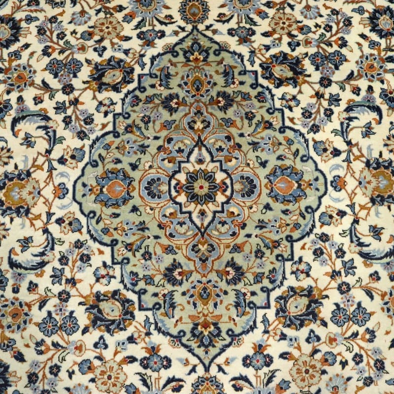 kashan-teppich-368x251-cm-creme-mandarinen-handgeknupft-4 Handgeknüpfter Kashan Perserteppich 366 × 250 cm