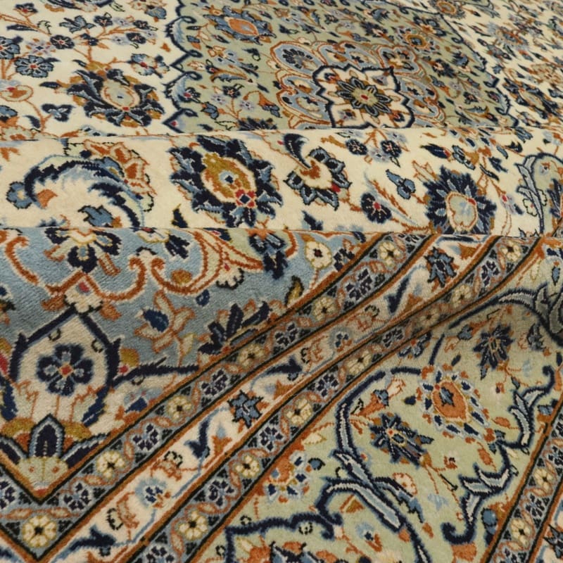 kashan-teppich-368x251-cm-creme-mandarinen-handgeknupft-6 Handgeknüpfter Kashan Perserteppich 366 × 250 cm
