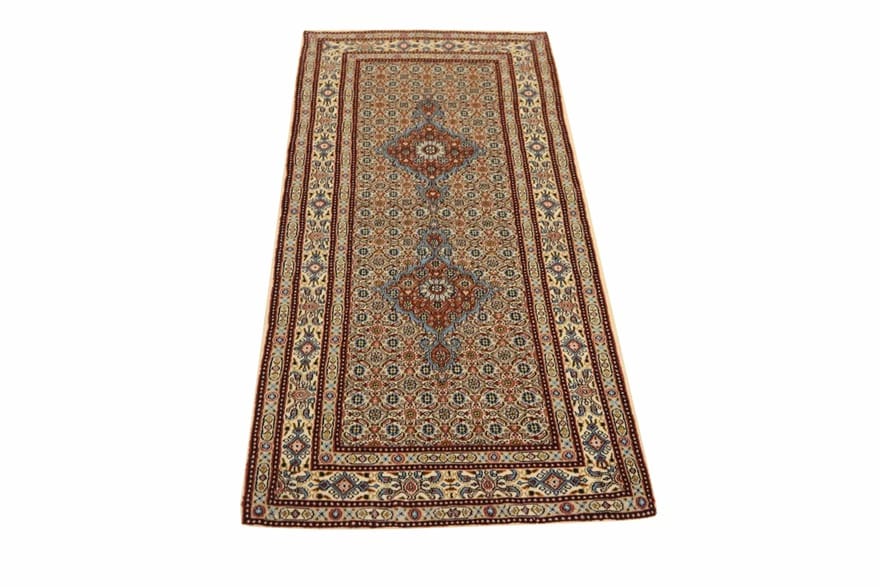 orientteppich-moud-206x80-cm-medaillon-muster-handgeknupft-1 Moud Perserteppich aus Iran, 204 × 79 cm
