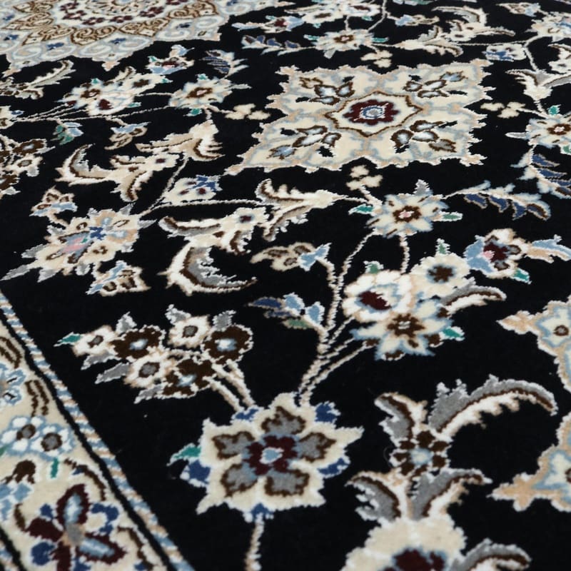 eleganter-nain-9la-teppich-196x82-cm-handgeknupft-dunkelblau-4 Handgeknüpfter Nain Perserteppich, 194 × 81 cm, Wolle & Seide