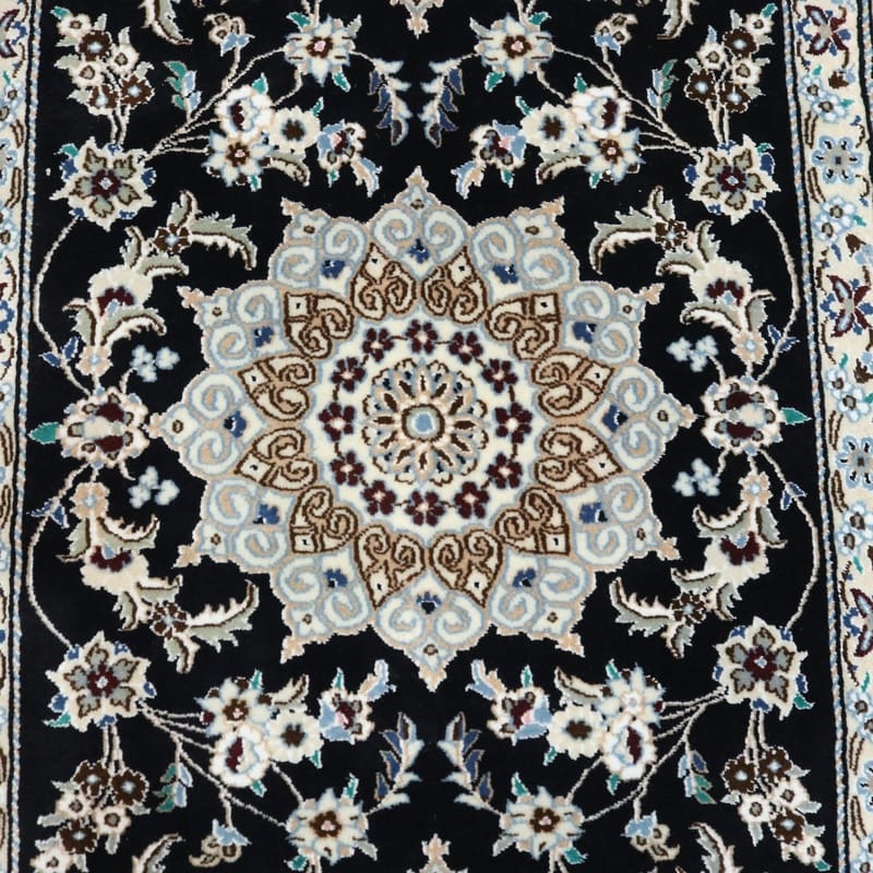 eleganter-nain-9la-teppich-196x82-cm-handgeknupft-dunkelblau-5 Handgeknüpfter Nain Perserteppich, 194 × 81 cm, Wolle & Seide