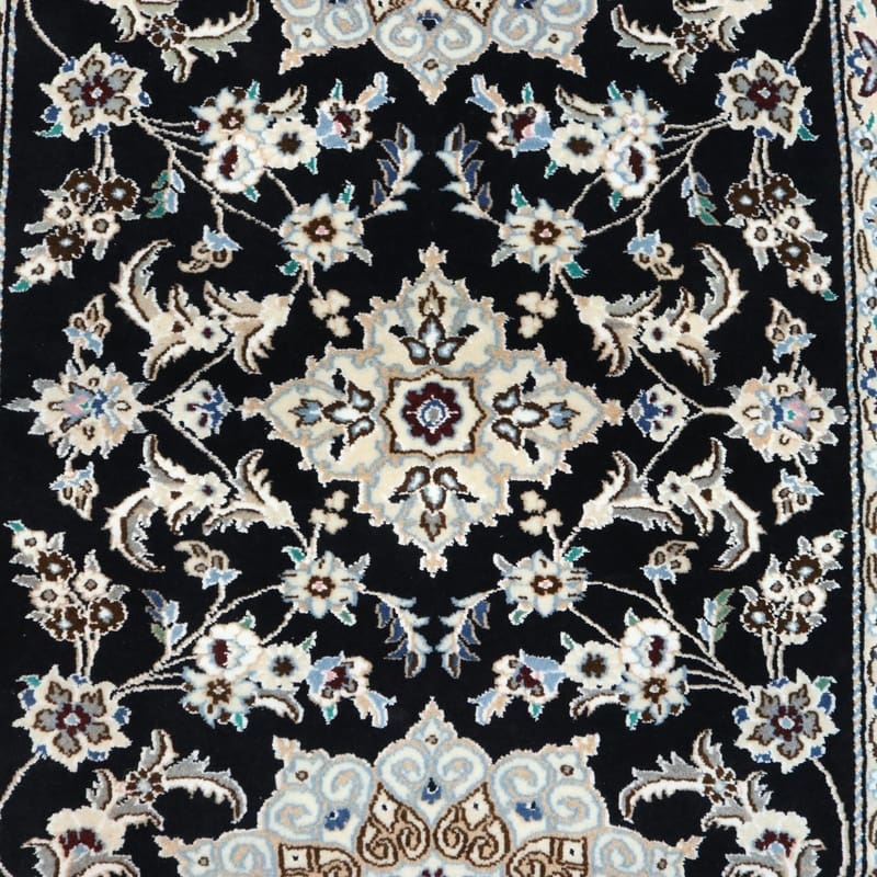 eleganter-nain-9la-teppich-196x82-cm-handgeknupft-dunkelblau-6 Handgeknüpfter Nain Perserteppich, 194 × 81 cm, Wolle & Seide