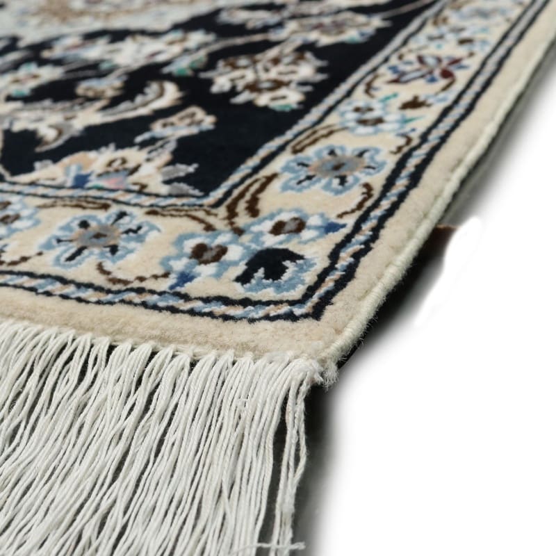 eleganter-nain-9la-teppich-196x82-cm-handgeknupft-dunkelblau-7 Handgeknüpfter Nain Perserteppich, 194 × 81 cm, Wolle & Seide