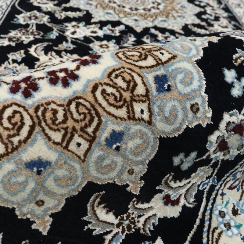 eleganter-nain-9la-teppich-196x82-cm-handgeknupft-dunkelblau-8 Handgeknüpfter Nain Perserteppich, 194 × 81 cm, Wolle & Seide