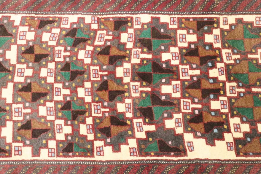 belutsch-teppich-155x72-cm-geometrisches-muster-handgeknupft-2 Handgeknüpfter Baluch Perserteppich 153 × 71 cm
