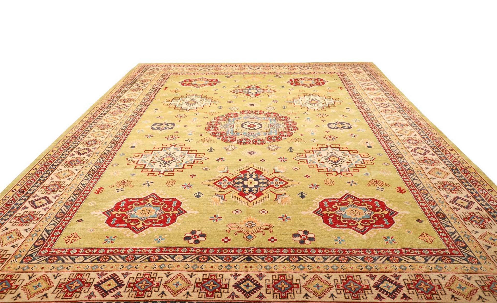 kazak-teppich-311-x-422cm-geometrisch-schurwolle-handgeknupft-3 Kazak Orientteppich aus Afghanistan, 311 × 422 cm