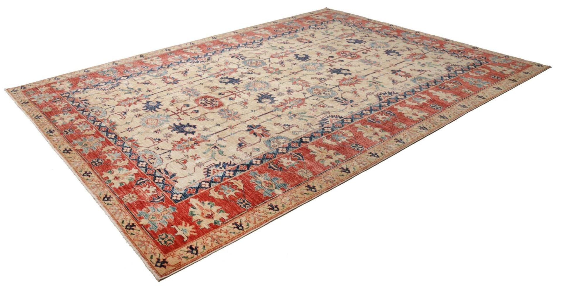 kazak-teppich-275-x-372-cm-mit-geometrischen-mustern-handgeknupft-1 Handgeknüpfter Kazak Orientteppich 275 × 372 cm