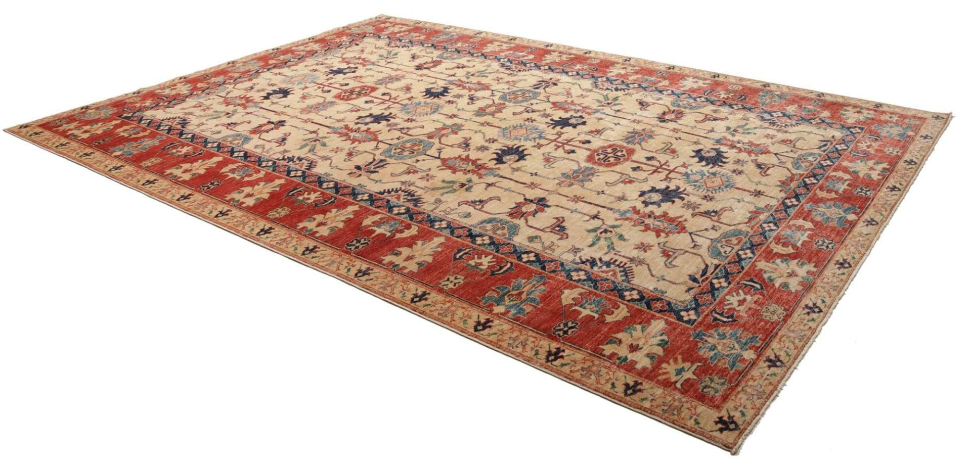 kazak-teppich-275-x-372-cm-mit-geometrischen-mustern-handgeknupft-2 Handgeknüpfter Kazak Orientteppich 275 × 372 cm