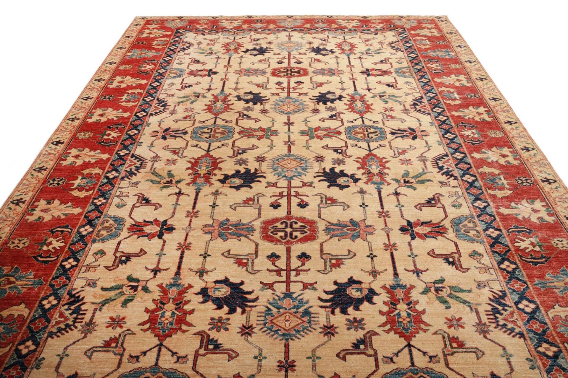 kazak-teppich-275-x-372-cm-mit-geometrischen-mustern-handgeknupft-3 Handgeknüpfter Kazak Orientteppich 275 × 372 cm