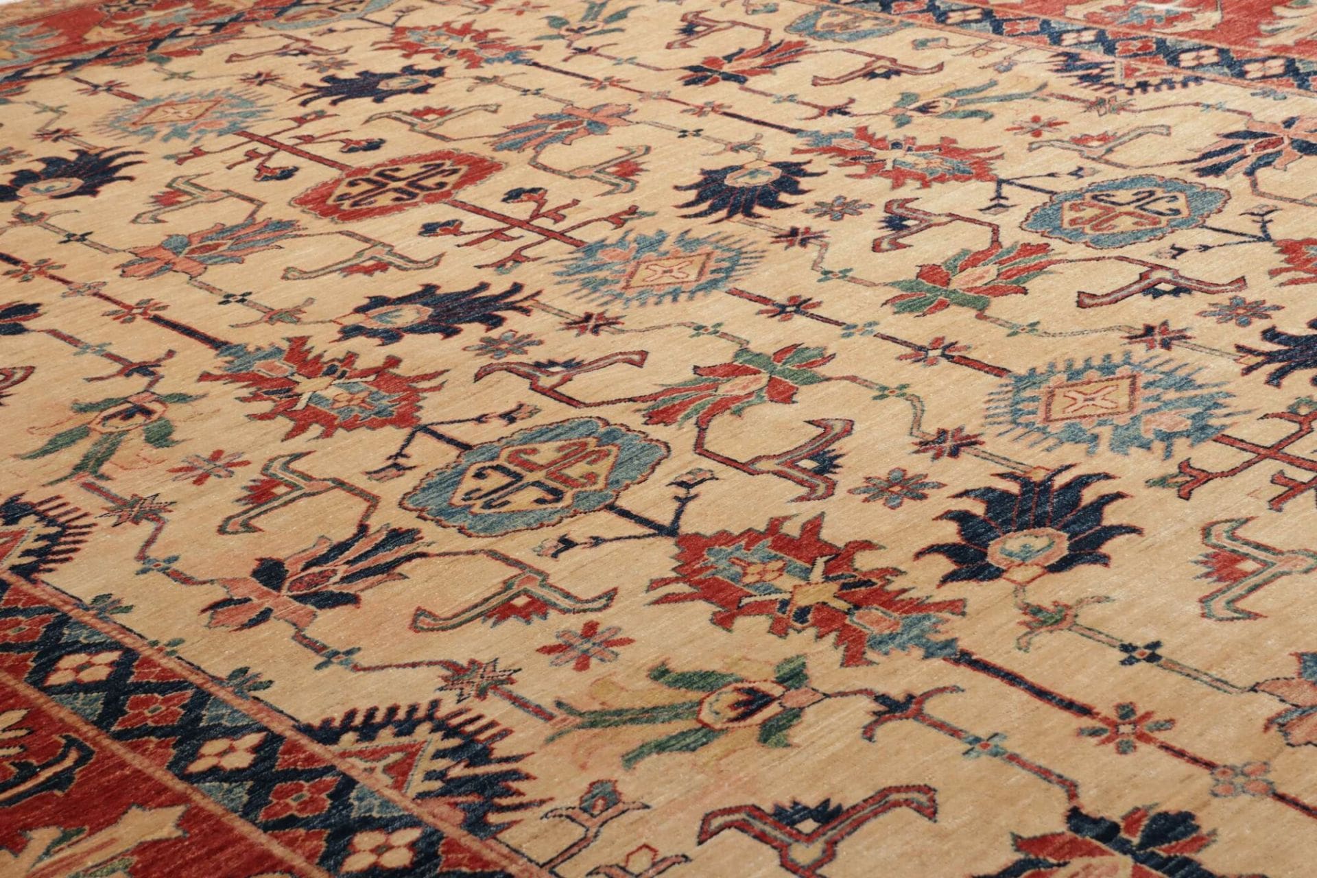 kazak-teppich-275-x-372-cm-mit-geometrischen-mustern-handgeknupft-7 Handgeknüpfter Kazak Orientteppich 275 × 372 cm