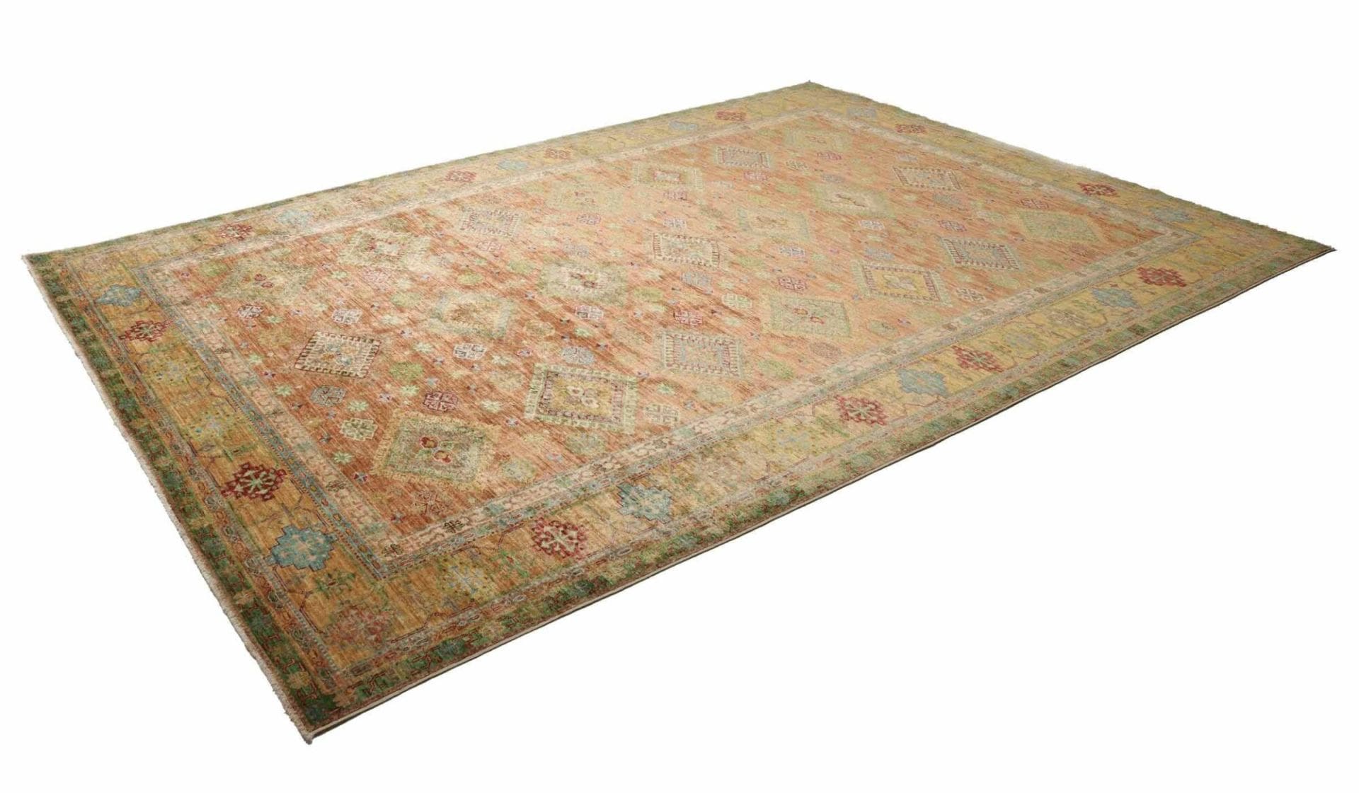 kazak-teppich-265-x-356cm-geometrische-muster-handgeknupft-1 Kazak Orientteppich aus Pakistan, 265 × 356 cm