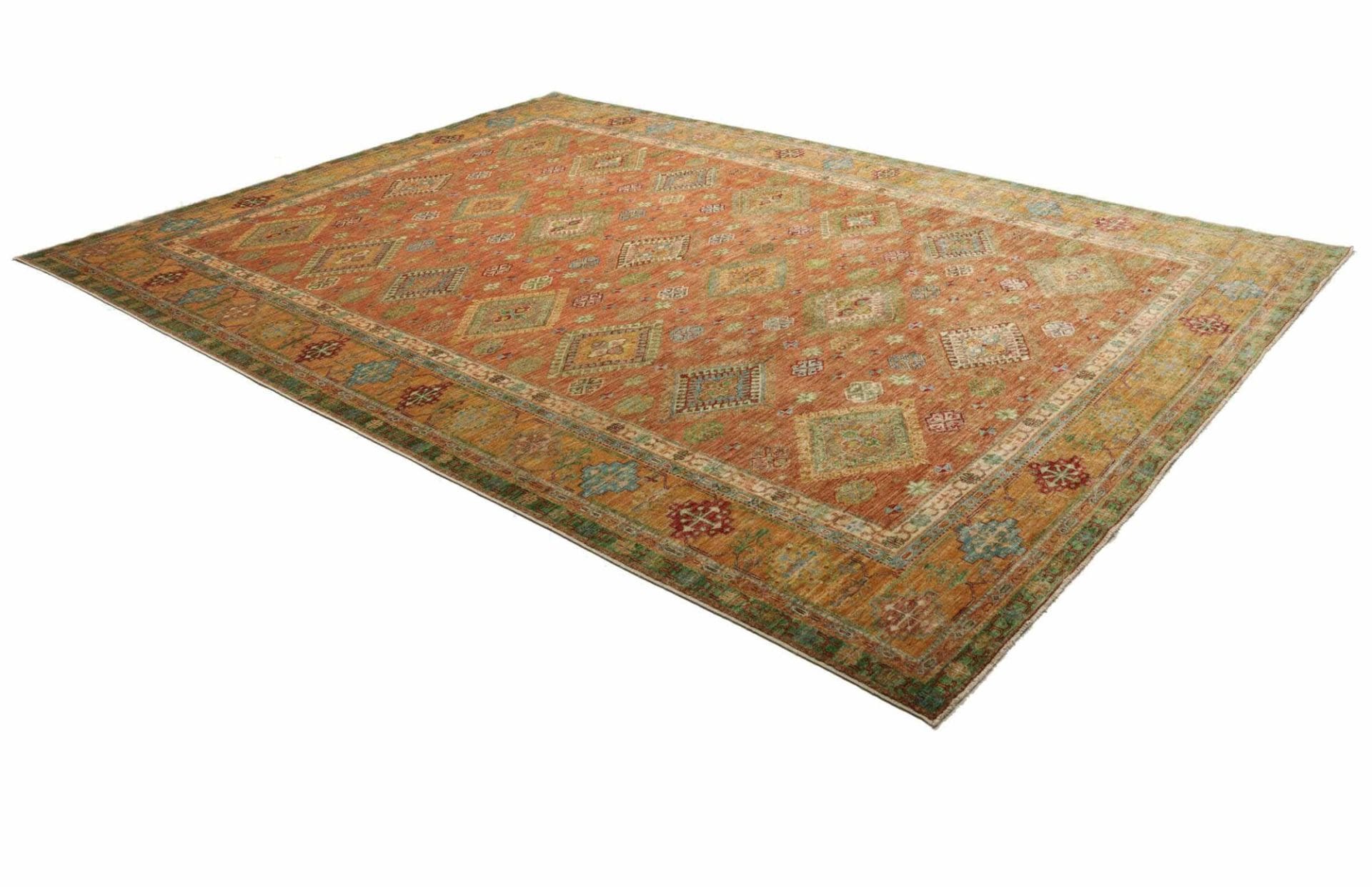 kazak-teppich-265-x-356cm-geometrische-muster-handgeknupft-2 Kazak Orientteppich aus Pakistan, 265 × 356 cm