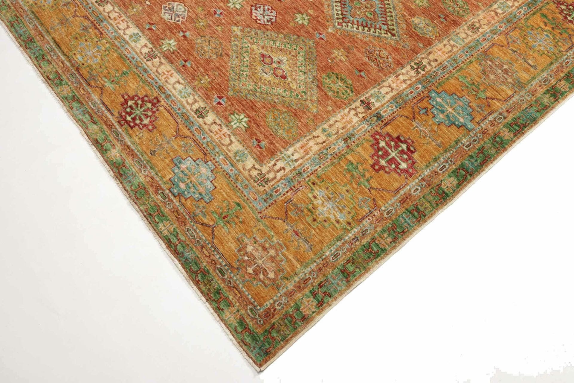 kazak-teppich-265-x-356cm-geometrische-muster-handgeknupft-6 Kazak Orientteppich aus Pakistan, 265 × 356 cm