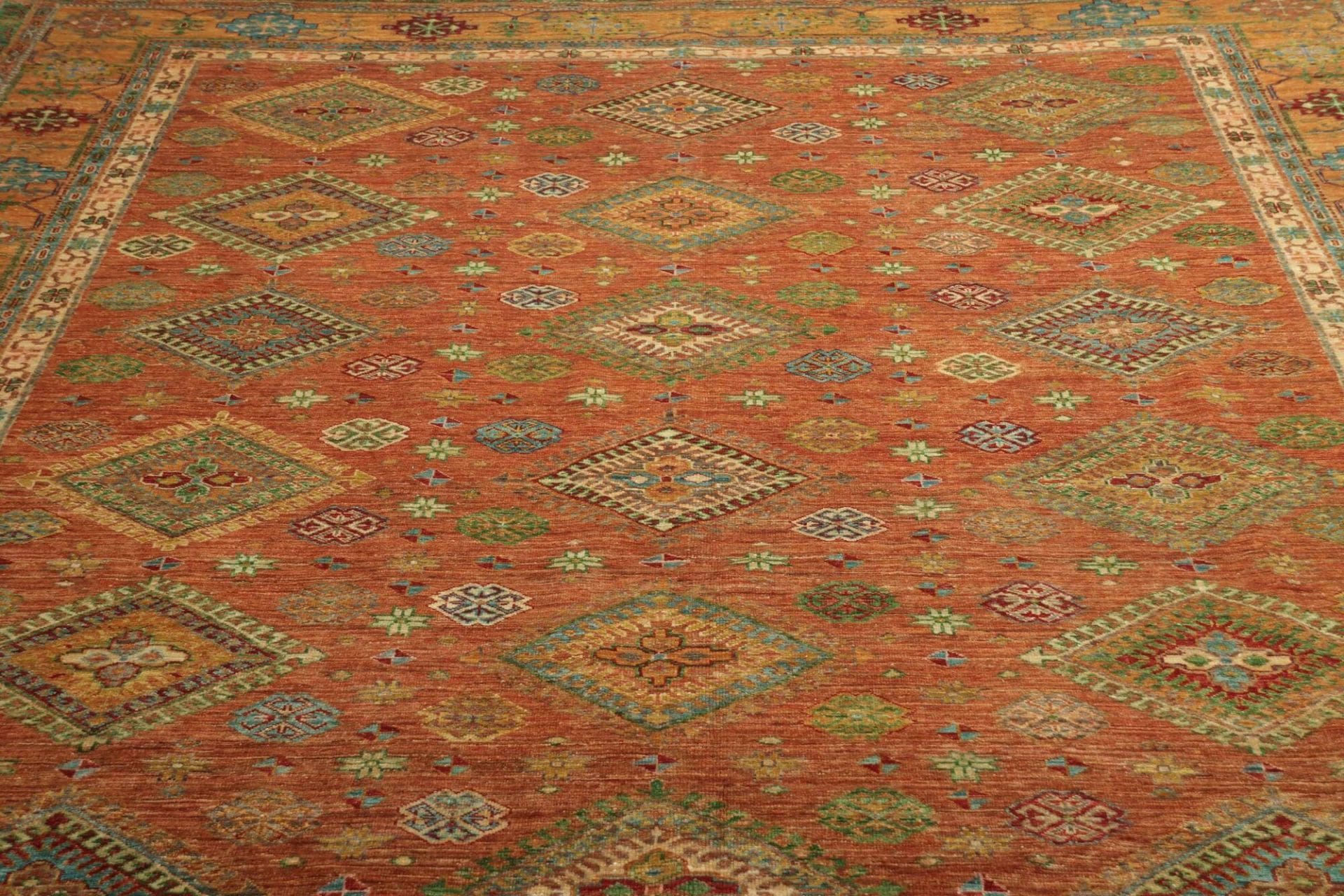 kazak-teppich-265-x-356cm-geometrische-muster-handgeknupft-8 Kazak Orientteppich aus Pakistan, 265 × 356 cm