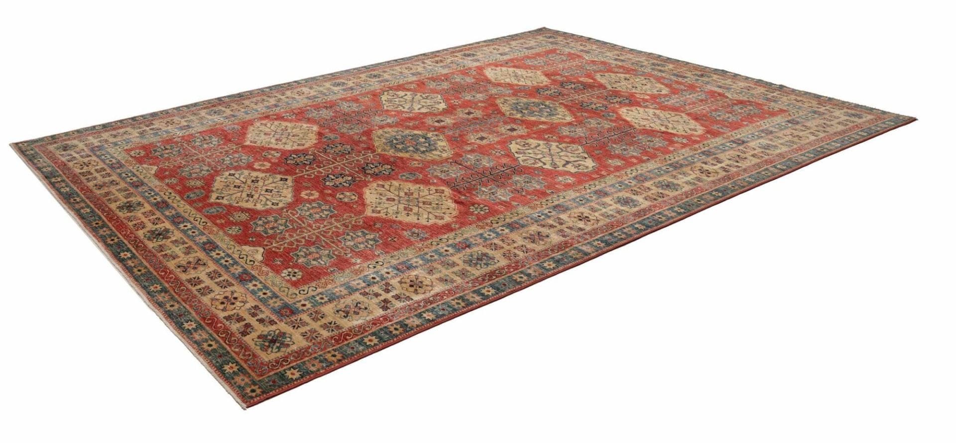 kazak-orientteppich-277-x-374-cm-geometrisches-muster-handgeknupft-1 Kazak Orientteppich 277 × 374 cm aus Wolle, handgeknüpft