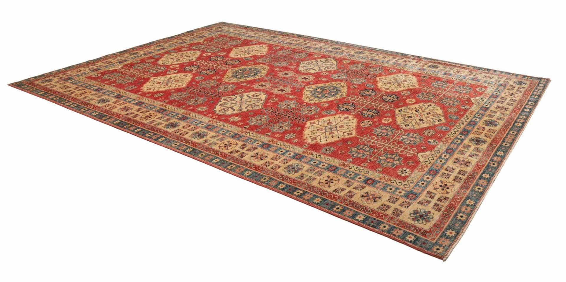 kazak-orientteppich-277-x-374-cm-geometrisches-muster-handgeknupft-2 Kazak Orientteppich 277 × 374 cm aus Wolle, handgeknüpft
