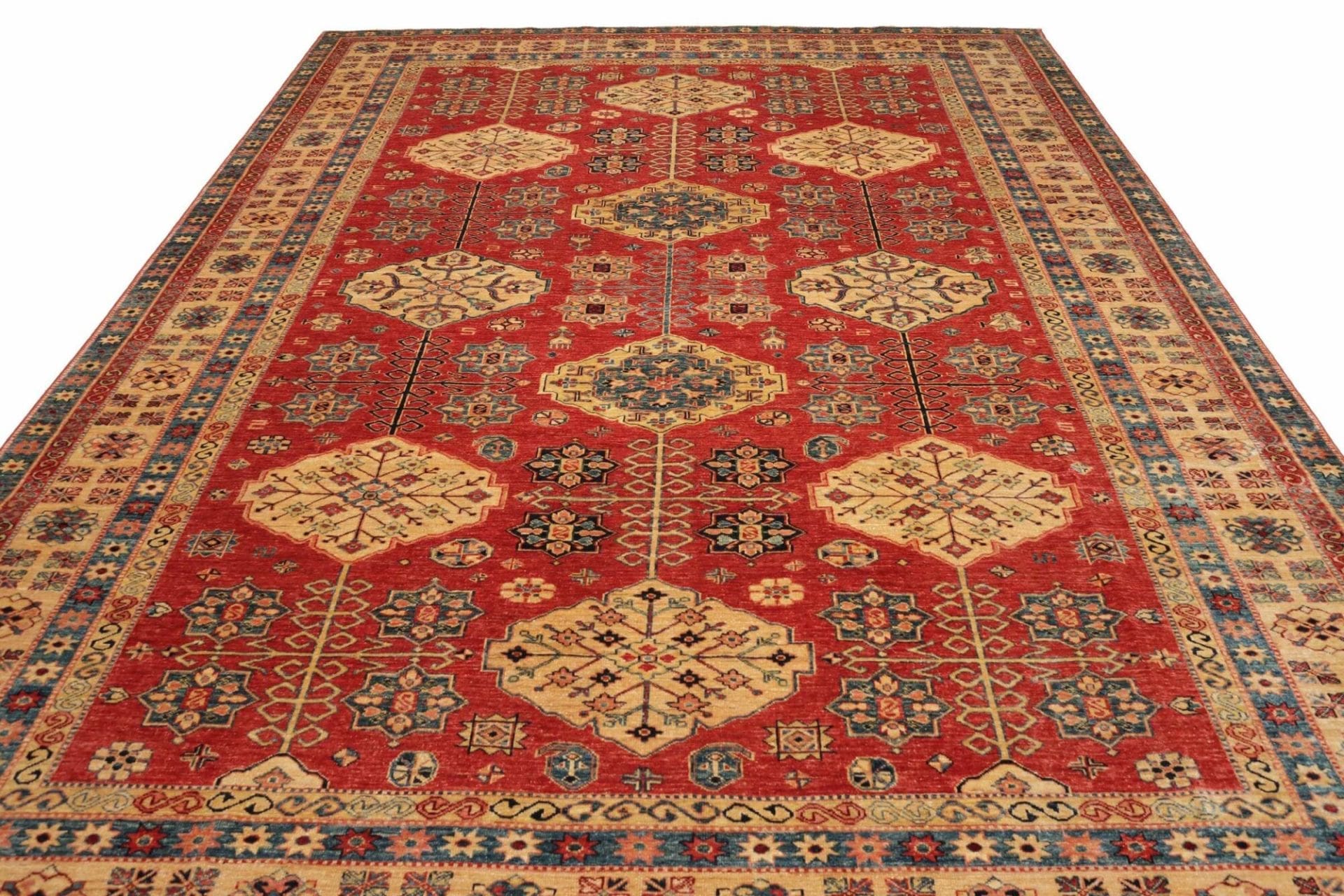kazak-orientteppich-277-x-374-cm-geometrisches-muster-handgeknupft-3 Kazak Orientteppich 277 × 374 cm aus Wolle, handgeknüpft