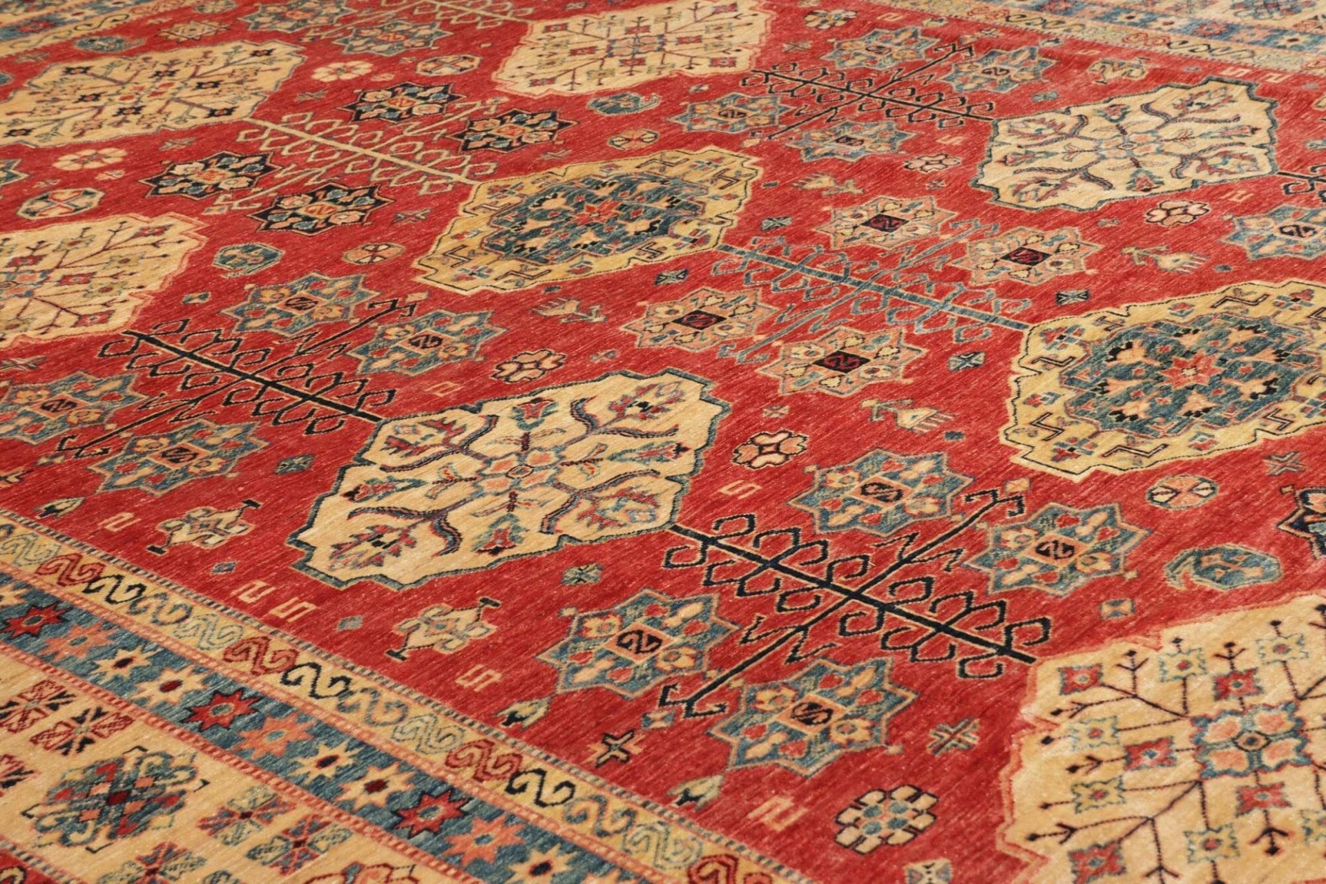 kazak-orientteppich-277-x-374-cm-geometrisches-muster-handgeknupft-6 Kazak Orientteppich 277 × 374 cm aus Wolle, handgeknüpft