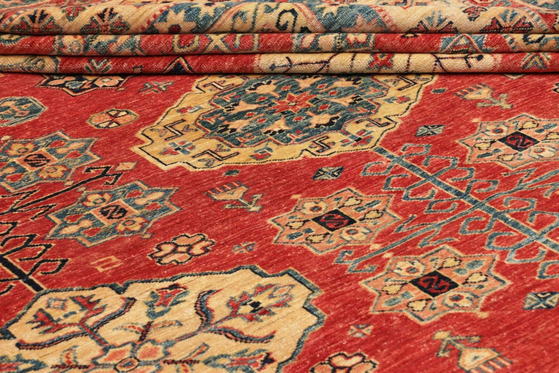 kazak-orientteppich-277-x-374-cm-geometrisches-muster-handgeknupft-9 Kazak Orientteppich 277 × 374 cm aus Wolle, handgeknüpft