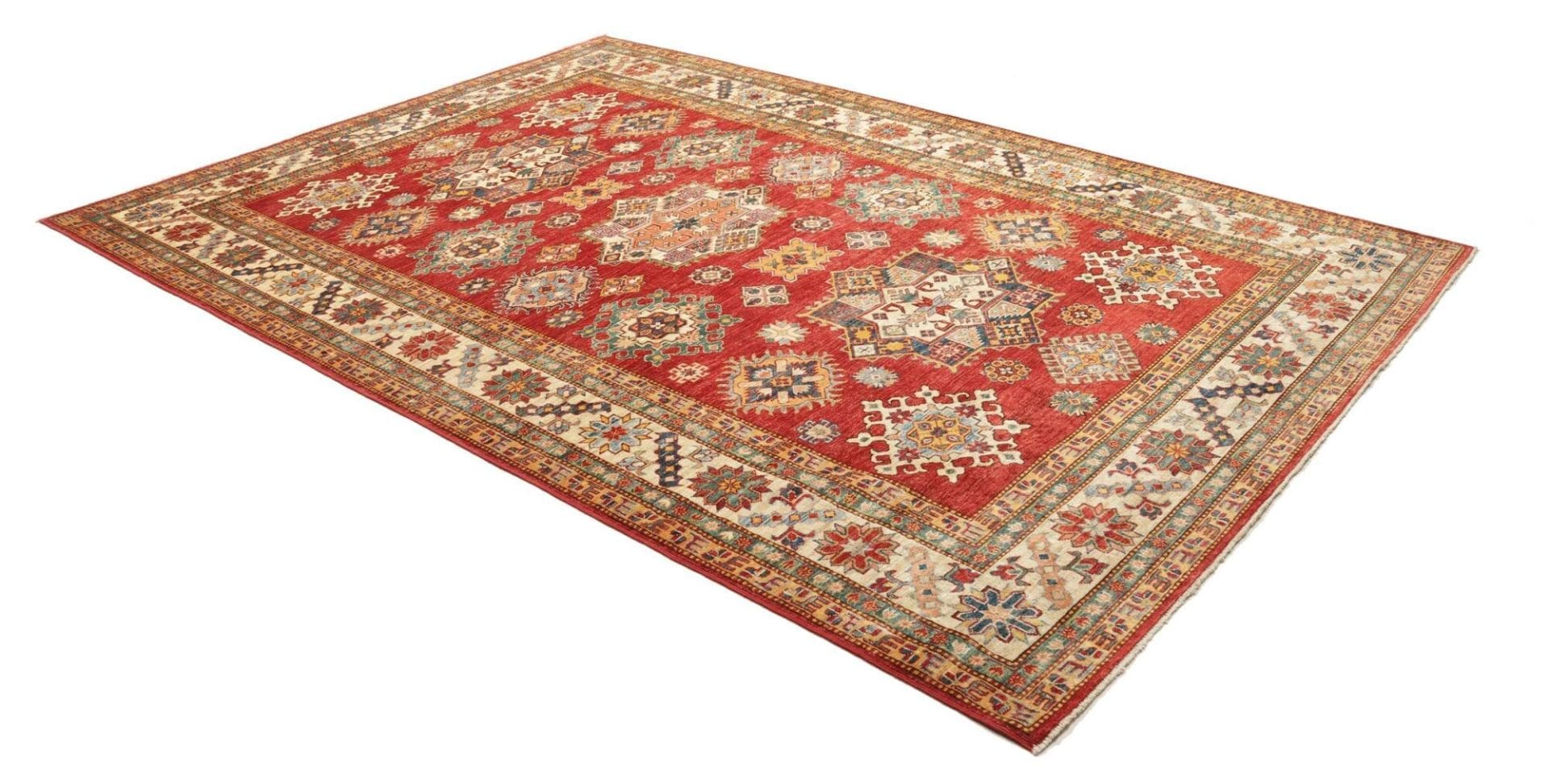 kazak-orientteppich-217-x-311cm-geometrisches-muster-handgeknupft-2 Kazak Orientteppich 217 × 311 cm aus Wolle, handgeknüpft