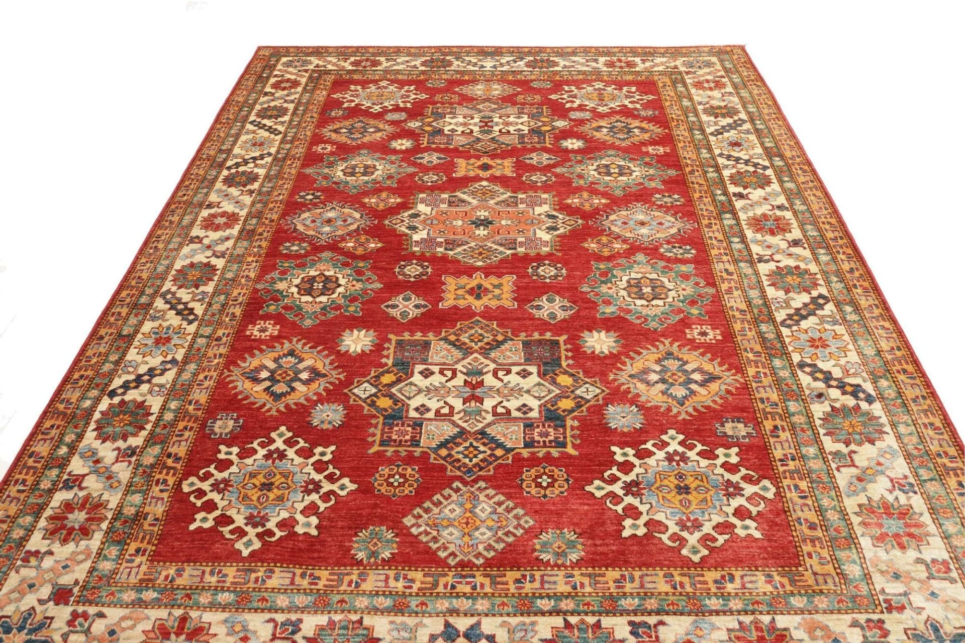 kazak-orientteppich-217-x-311cm-geometrisches-muster-handgeknupft-3 Kazak Orientteppich 217 × 311 cm aus Wolle, handgeknüpft
