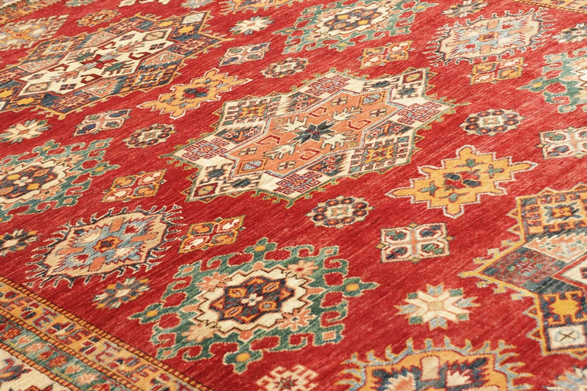 kazak-orientteppich-217-x-311cm-geometrisches-muster-handgeknupft-7 Kazak Orientteppich 217 × 311 cm aus Wolle, handgeknüpft