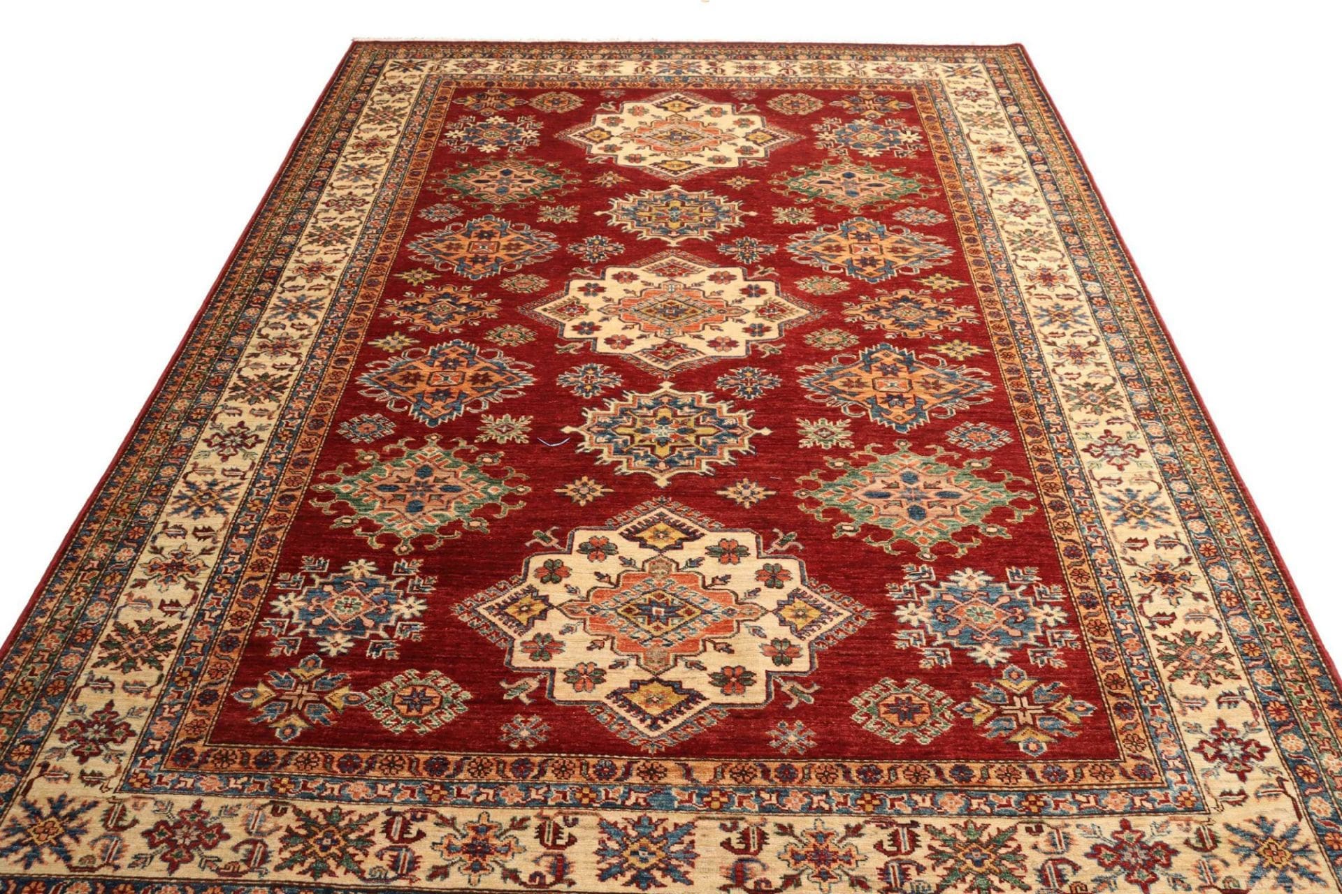 kazak-orientteppich-212-x-290cm-geometrisches-muster-handgeknupft-1 Handgeknüpfter Kazak Orientteppich, 212 × 290 cm, Wolle