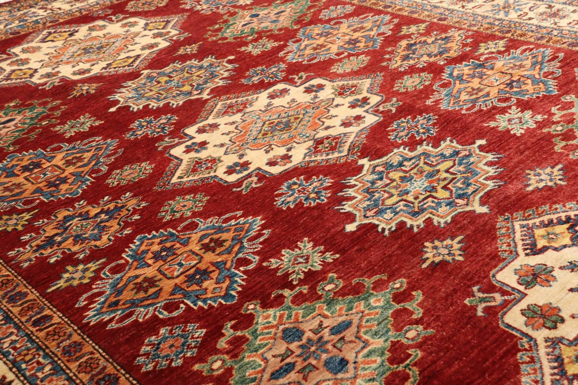 kazak-orientteppich-212-x-290cm-geometrisches-muster-handgeknupft-5 Handgeknüpfter Kazak Orientteppich, 212 × 290 cm, Wolle