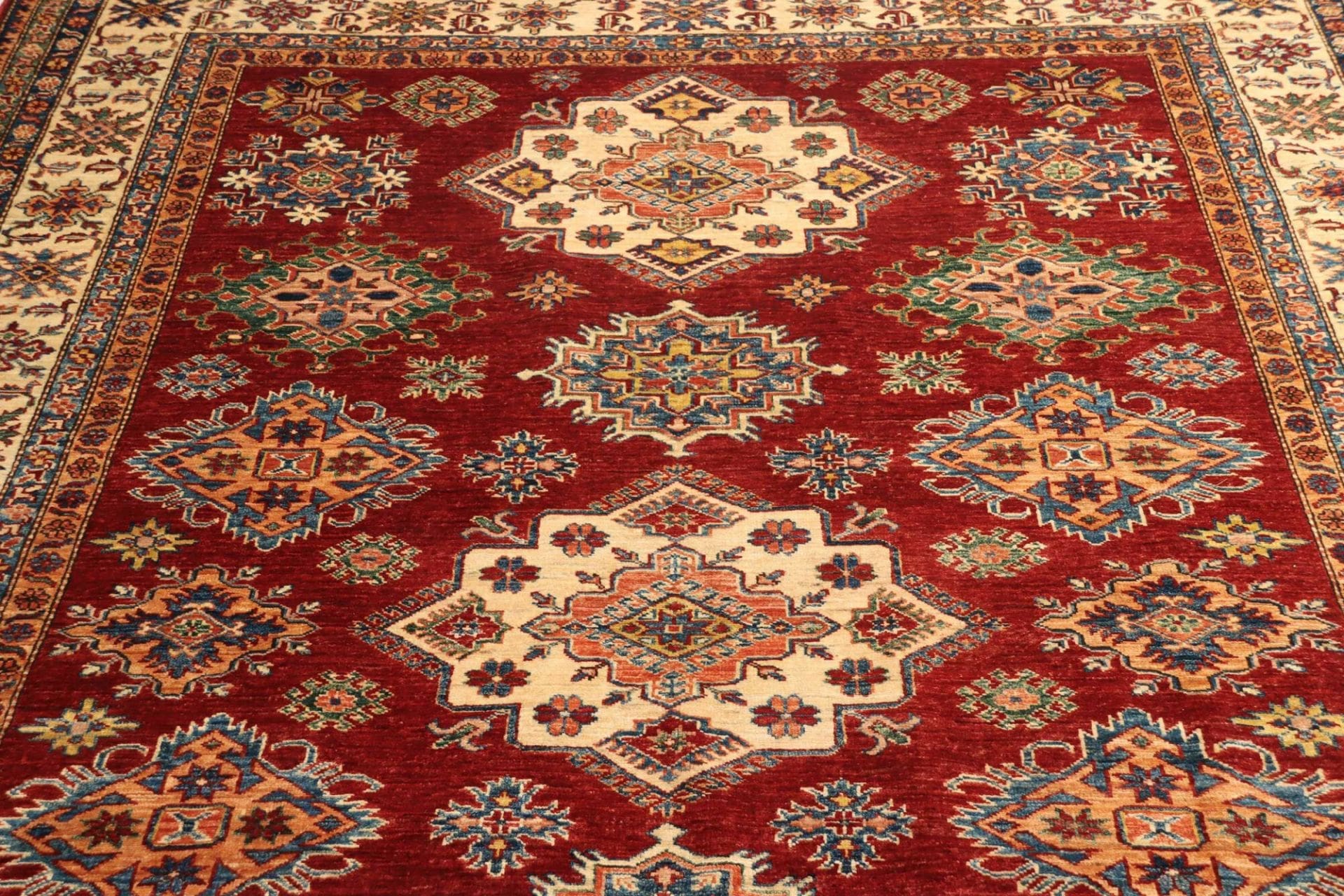 kazak-orientteppich-212-x-290cm-geometrisches-muster-handgeknupft-6 Handgeknüpfter Kazak Orientteppich, 212 × 290 cm, Wolle