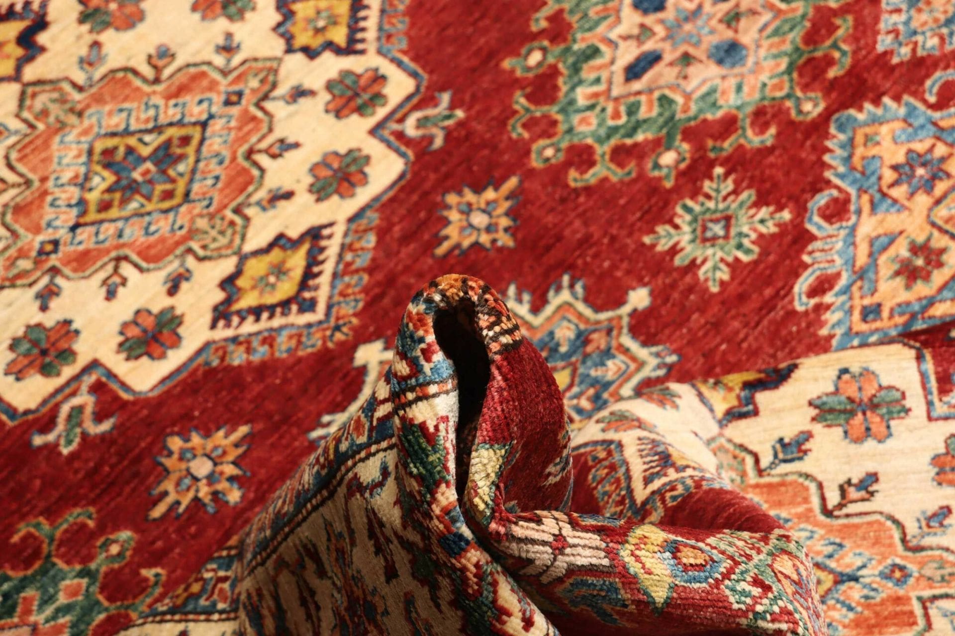 kazak-orientteppich-212-x-290cm-geometrisches-muster-handgeknupft-7 Handgeknüpfter Kazak Orientteppich, 212 × 290 cm, Wolle