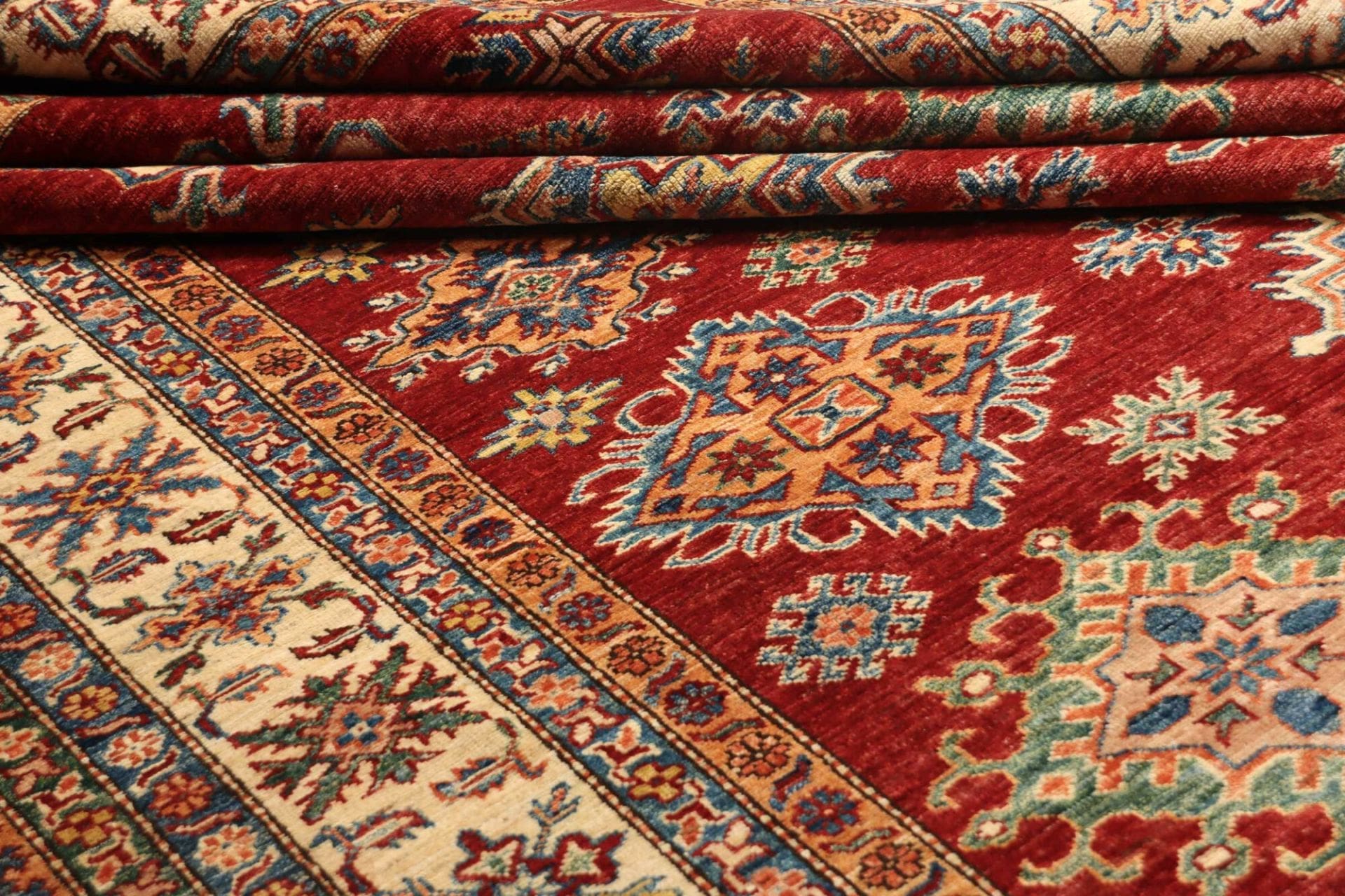 kazak-orientteppich-212-x-290cm-geometrisches-muster-handgeknupft-8 Handgeknüpfter Kazak Orientteppich, 212 × 290 cm, Wolle